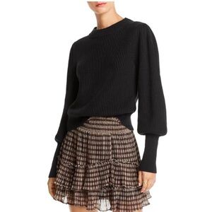 LINI Black Cable Knit Puff Sleeves Shirt Sweater Top- S